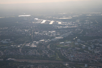 Aerial photograpy of From the east in the district Grünwinkel in Karlsruhe in the state Baden-Wuerttemberg, Germany