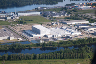 Oberwald industrial area in Wörth am Rhein in the state Rhineland-Palatinate, Germany viewn from the air