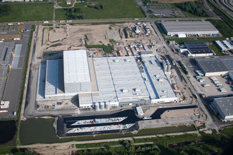 Drone image of Oberwald industrial area in Wörth am Rhein in the state Rhineland-Palatinate, Germany