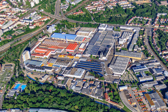 Industrial area Carl-Metz-Straße Pfannkuchstraße with Michelin Reifenwerke AG & Co. KGaA, Rosenbauer Karlsruhe GmbH and Alexander Bürkle GmbH & Co. KG in the district Grünwinkel in Karlsruhe in the state Baden-Wuerttemberg, Germany