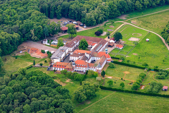 Oblique view of Horse boarding at Liebfrauenberg Monastery in Bad Bergzabern in the state Rhineland-Palatinate, Germany