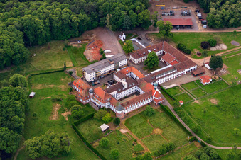 Horse boarding at Liebfrauenberg Monastery in Bad Bergzabern in the state Rhineland-Palatinate, Germany out of the air