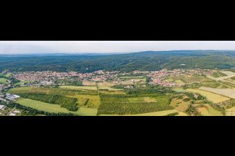 Panoramic perspective of the forest and mountain landscape of the Harz region around Gernrode in the district Bad Suderode in Quedlinburg in the state Saxony-Anhalt, Germany