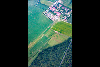 Aerial view of Holiday park at the western town Pullman City near Hasselfelde in the district Hasselfelde in Oberharz am Brocken in the state Saxony-Anhalt, Germany