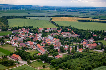 Village - view on the edge of agricultural fields and farmland in Heteborn in the state Saxony-Anhalt, Germany