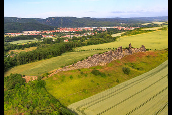 Aerial view of Counterstones of the Devil's Wall (Köingstein) in the district Weddersleben in Thale in the state Saxony-Anhalt, Germany