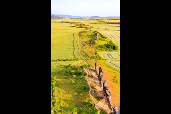 Aerial photograpy of Goethestein at the Gegensteine of the Teufelsmauer (Köingstein) in the district Weddersleben in Thale in the state Saxony-Anhalt, Germany