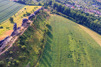 Goethestein at the Gegensteine of the Teufelsmauer (Köingstein) in the district Weddersleben in Thale in the state Saxony-Anhalt, Germany from above
