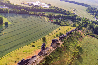 Goethestein at the Gegensteine of the Teufelsmauer (Köingstein) in the district Weddersleben in Thale in the state Saxony-Anhalt, Germany out of the air