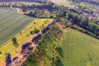 Goethestein at the Gegensteine of the Teufelsmauer (Köingstein) in the district Weddersleben in Thale in the state Saxony-Anhalt, Germany seen from above