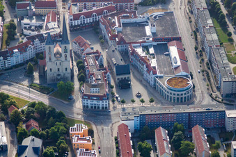 Holzmarkt, Rathauspassagen and St. Martini Church in Halberstadt in the state Saxony-Anhalt, Germany