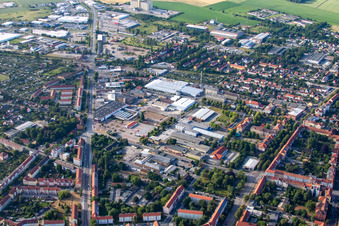 Industrial and commercial area on B79 in Halberstadt in the state Saxony-Anhalt, Germany