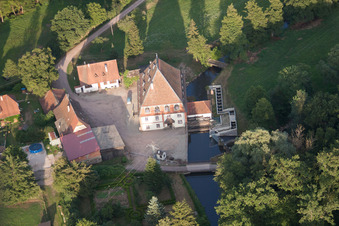 Historic watermill on a farm homestead in the district Bienwaldmuehle in Scheibenhardt in the state Rhineland-Palatinate