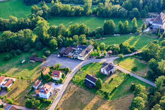 Oblique view of Waldgasthof Bienwaldmühle in Scheibenhardt in the state Rhineland-Palatinate, Germany
