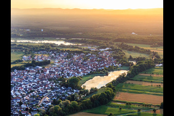 Aerial view of Village at the Tankgraben in Neuburg am Rhein in the state Rhineland-Palatinate, Germany