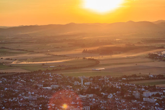 Aerial view of Sunset over the city in Kandel in the state Rhineland-Palatinate, Germany