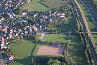 Village on the river bank areas of the Kinzig river in the district Buehl in Offenburg in the state Baden-Wurttemberg, Germany
