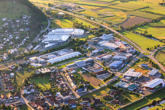 Zeller Straße industrial area with Pohl - Scandia GmbH and Hund Möbelwerke GmbH & Co KG in Biberach in the state Baden-Wuerttemberg, Germany
