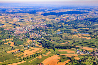 Aerial photograpy of City view from the east in Ettenheim in the state Baden-Wuerttemberg, Germany