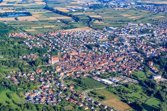 City overview from the southeast in Ettenheim in the state Baden-Wuerttemberg, Germany