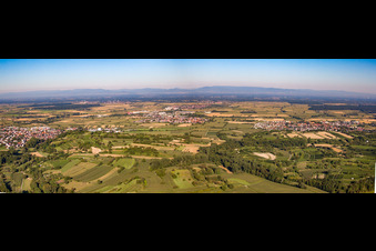 Panorama of the Rhine plain from the east from Altdorf to Mahlberg in the district Orschweier in Mahlberg in the state Baden-Wuerttemberg, Germany