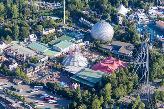 Leisure Centre - Amusement Park Europa-Park in Rust in the state Baden-Wurttemberg, Germany from above