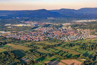 View of the town on the Murg from the southwest in Kuppenheim in the state Baden-Wuerttemberg, Germany