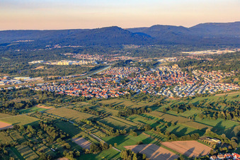 Aerial view of View of the town on the Murg from the southwest in Kuppenheim in the state Baden-Wuerttemberg, Germany