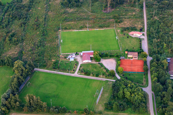 Aerial view of Shooting club, football field and tennis court Steinweiler in Steinweiler in the state Rhineland-Palatinate, Germany