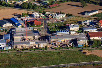 Aerial view of New building for the volunteer fire department Rülzheim in Rülzheim in the state Rhineland-Palatinate, Germany