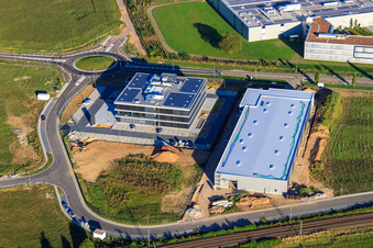 Aerial view of New building of ITK Engineering GmbH in Rülzheim in the state Rhineland-Palatinate, Germany
