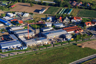 Oblique view of New building for the volunteer fire department Rülzheim in Rülzheim in the state Rhineland-Palatinate, Germany