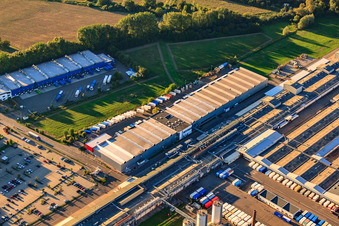 Aerial view of Knaus Carpentry - Johann Knaus & Viktor Knaus GbR and Express Möbel GmbH & Co. KG in Germersheim in the state Rhineland-Palatinate, Germany