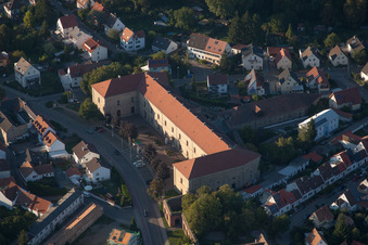 Aerial view of Museum building ensemble of the German Street-Museum in Germersheim in the state Rhineland-Palatinate, Germany