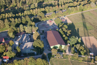 Aerial view of Brecht Horse Boarding in the district Huttenheim in Philippsburg in the state Baden-Wuerttemberg, Germany