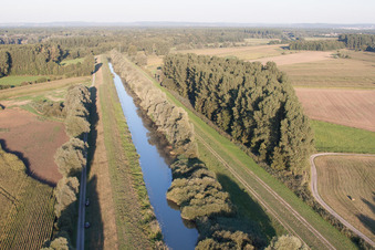 Aerial view of Saalbach Canal in the district Rußheim in Dettenheim in the state Baden-Wuerttemberg, Germany
