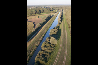 Aerial photograpy of Saalbach Canal in the district Rußheim in Dettenheim in the state Baden-Wuerttemberg, Germany
