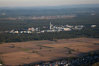 Aerial view of KFZ AKA KIT North in the district Leopoldshafen in Eggenstein-Leopoldshafen in the state Baden-Wuerttemberg, Germany