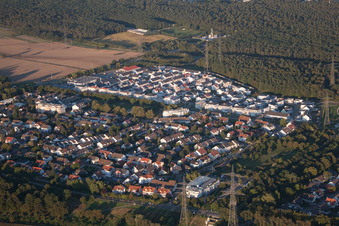 District Leopoldshafen in Eggenstein-Leopoldshafen in the state Baden-Wuerttemberg, Germany viewn from the air