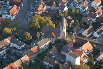 District Eggenstein in Eggenstein-Leopoldshafen in the state Baden-Wuerttemberg, Germany from a drone