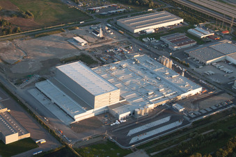 Aerial view of Oberwald industrial area in Wörth am Rhein in the state Rhineland-Palatinate, Germany