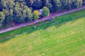 Aerial view of Model airfield of the model sports club Rülzheim eV in Rülzheim in the state Rhineland-Palatinate, Germany