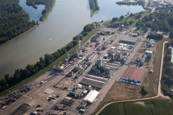 Aerial view of Rohm & Haas Industry on the Rhine in Lauterbourg in the state Bas-Rhin, France