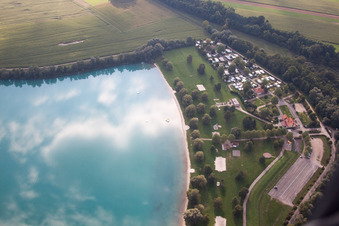 Aerial view of Quarry lake in Lauterbourg in the state Bas-Rhin, France
