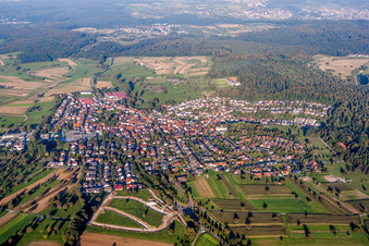Aerial photograpy of Village view in the district Stupferich in Karlsruhe in the state Baden-Wuerttemberg, Germany