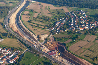 Construction site lanes of the motorway- route and course of the A8 in Mutschelbach in the state Baden-Wurttemberg, Germany
