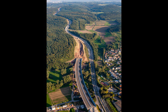 Aerial photograpy of Mutschelbach, A8 construction site in the district Nöttingen in Remchingen in the state Baden-Wuerttemberg, Germany