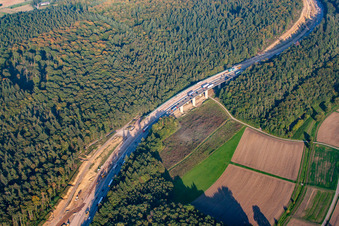 Mutschelbach, A8 construction site in the district Nöttingen in Remchingen in the state Baden-Wuerttemberg, Germany seen from above
