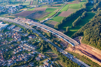 Mutschelbach, A8 construction site in the district Nöttingen in Remchingen in the state Baden-Wuerttemberg, Germany from the plane