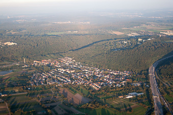 Aerial photograpy of A6 motorway in the district Wolfartsweier in Karlsruhe in the state Baden-Wuerttemberg, Germany
